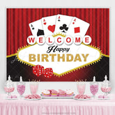Lofaris Red Curtains Black Welcome Happy Birthday Backdrop